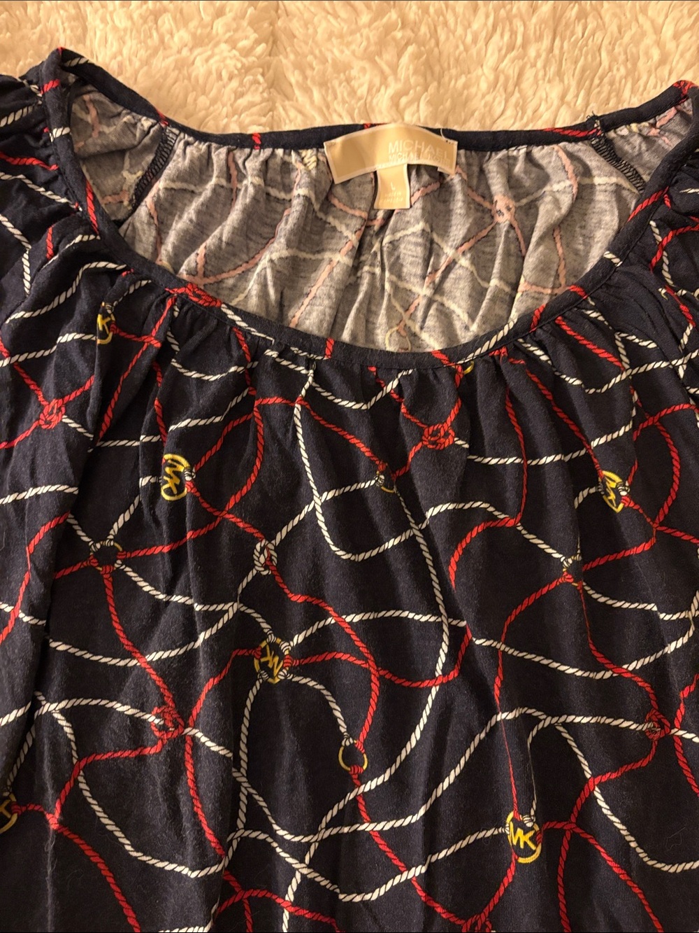 Michael Kors Navy Rope-Print Blouse with Red, White & Yellow Accents